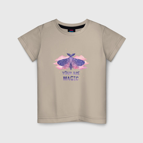 Детская футболка хлопок с принтом Космическая бабочка в облаках в Кировске, 100% хлопок | круглый вырез горловины, полуприлегающий силуэт, длина до линии бедер | 