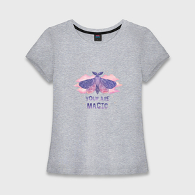 Женская футболка хлопок Slim с принтом Космическая бабочка в облаках в Кировске,  |  | Тематика изображения на принте: 