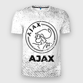 Мужская футболка 3D Slim с принтом Ajax с потертостями на светлом фоне в Рязани, 100% полиэстер с улучшенными характеристиками | приталенный силуэт, круглая горловина, широкие плечи, сужается к линии бедра | Тематика изображения на принте: 