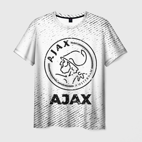 Мужская футболка 3D с принтом Ajax с потертостями на светлом фоне в Кировске, 100% полиэфир | прямой крой, круглый вырез горловины, длина до линии бедер | 
