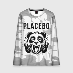 Мужской лонгслив 3D с принтом Placebo рок панда на светлом фоне , 100% полиэстер | длинные рукава, круглый вырез горловины, полуприлегающий силуэт | Тематика изображения на принте: 