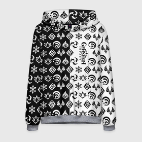 Мужская толстовка 3D с принтом Genshin Impact   black and white в Санкт-Петербурге, 100% полиэстер | двухслойный капюшон со шнурком для регулировки, мягкие манжеты на рукавах и по низу толстовки, спереди карман-кенгуру с мягким внутренним слоем. | 