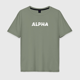 Мужская футболка хлопок Oversize с принтом Alpha white в Петрозаводске, 100% хлопок | свободный крой, круглый ворот, “спинка” длиннее передней части | 