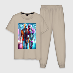 Мужская пижама хлопок с принтом Ken and Barbie   cyberpunk fantasy в Кировске, 100% хлопок | брюки и футболка прямого кроя, без карманов, на брюках мягкая резинка на поясе и по низу штанин
 | 