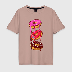 Мужская футболка хлопок Oversize с принтом Три пончика в Тюмени, 100% хлопок | свободный крой, круглый ворот, “спинка” длиннее передней части | 