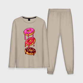 Мужская пижама с лонгсливом хлопок с принтом Три пончика в Тюмени,  |  | 