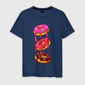 Мужская футболка хлопок с принтом Три пончика в Тюмени, 100% хлопок | прямой крой, круглый вырез горловины, длина до линии бедер, слегка спущенное плечо. | 