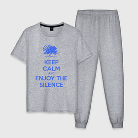Мужская пижама хлопок с принтом Keep calm and enjoy the silence в Санкт-Петербурге, 100% хлопок | брюки и футболка прямого кроя, без карманов, на брюках мягкая резинка на поясе и по низу штанин
 | 