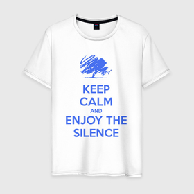 Мужская футболка хлопок с принтом Keep calm and enjoy the silence в Кировске, 100% хлопок | прямой крой, круглый вырез горловины, длина до линии бедер, слегка спущенное плечо. | 