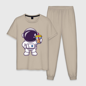 Мужская пижама хлопок с принтом Space drink в Тюмени, 100% хлопок | брюки и футболка прямого кроя, без карманов, на брюках мягкая резинка на поясе и по низу штанин
 | 