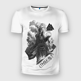 Мужская футболка 3D Slim с принтом Cеверный воин с символикой   страха нет в Санкт-Петербурге, 100% полиэстер с улучшенными характеристиками | приталенный силуэт, круглая горловина, широкие плечи, сужается к линии бедра | 