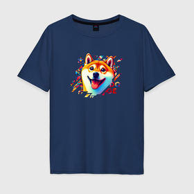 Мужская футболка хлопок Oversize с принтом Счастливый пес Doge в Кировске, 100% хлопок | свободный крой, круглый ворот, “спинка” длиннее передней части | 