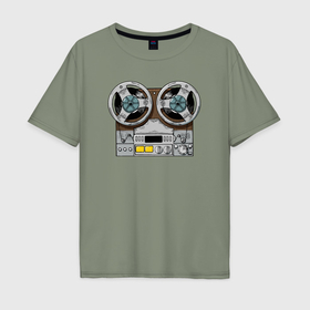 Мужская футболка хлопок Oversize с принтом Ретро бобинник в Кировске, 100% хлопок | свободный крой, круглый ворот, “спинка” длиннее передней части | 