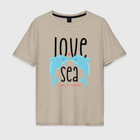 Мужская футболка хлопок Oversize с принтом Люблю море в Белгороде, 100% хлопок | свободный крой, круглый ворот, “спинка” длиннее передней части | Тематика изображения на принте: 