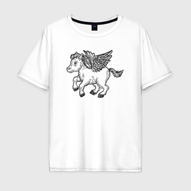 Мужская футболка хлопок Oversize с принтом Пегасик в Курске, 100% хлопок | свободный крой, круглый ворот, “спинка” длиннее передней части | Тематика изображения на принте: 
