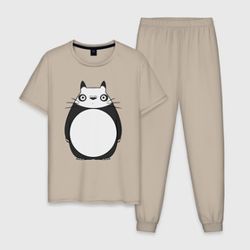 Мужская пижама хлопок с принтом Тоторо панда в Екатеринбурге, 100% хлопок | брюки и футболка прямого кроя, без карманов, на брюках мягкая резинка на поясе и по низу штанин
 | Тематика изображения на принте: 
