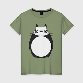 Женская футболка хлопок с принтом Тоторо панда в Кировске, 100% хлопок | прямой крой, круглый вырез горловины, длина до линии бедер, слегка спущенное плечо | 