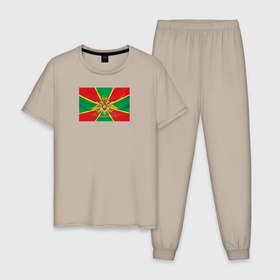 Мужская пижама хлопок с принтом Флаг пограничника в Петрозаводске, 100% хлопок | брюки и футболка прямого кроя, без карманов, на брюках мягкая резинка на поясе и по низу штанин
 | 