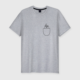 Мужская футболка хлопок Slim с принтом Котэ в кармане в Курске, 92% хлопок, 8% лайкра | приталенный силуэт, круглый вырез ворота, длина до линии бедра, короткий рукав | 