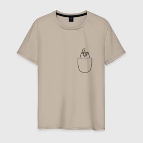 Мужская футболка хлопок с принтом Котэ в кармане в Белгороде, 100% хлопок | прямой крой, круглый вырез горловины, длина до линии бедер, слегка спущенное плечо. | 