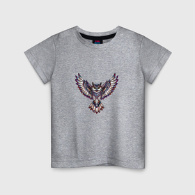 Детская футболка хлопок с принтом Мозайчатая сова в Курске, 100% хлопок | круглый вырез горловины, полуприлегающий силуэт, длина до линии бедер | Тематика изображения на принте: 