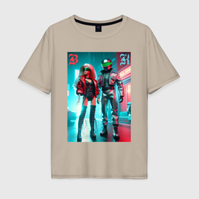 Мужская футболка хлопок Oversize с принтом Барби и Кен   нейросеть в Санкт-Петербурге, 100% хлопок | свободный крой, круглый ворот, “спинка” длиннее передней части | 