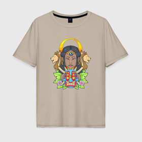 Мужская футболка хлопок Oversize с принтом Африканская богиня , 100% хлопок | свободный крой, круглый ворот, “спинка” длиннее передней части | 