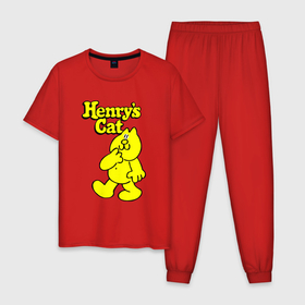 Мужская пижама хлопок с принтом Желтый кот в Курске, 100% хлопок | брюки и футболка прямого кроя, без карманов, на брюках мягкая резинка на поясе и по низу штанин
 | 