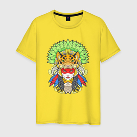 Мужская футболка хлопок с принтом Ацтекская богиня , 100% хлопок | прямой крой, круглый вырез горловины, длина до линии бедер, слегка спущенное плечо. | 