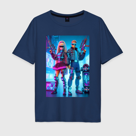 Мужская футболка хлопок Oversize с принтом Ken and Barbie   cyberpunk ai art в Тюмени, 100% хлопок | свободный крой, круглый ворот, “спинка” длиннее передней части | Тематика изображения на принте: 