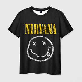 Мужская футболка 3D с принтом Джинсовка с nirvana , 100% полиэфир | прямой крой, круглый вырез горловины, длина до линии бедер | 