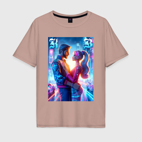 Мужская футболка хлопок Oversize с принтом Любовь Барби и Кена   нейросеть , 100% хлопок | свободный крой, круглый ворот, “спинка” длиннее передней части | Тематика изображения на принте: 