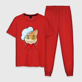 Мужская пижама хлопок с принтом милый кот повар в Курске, 100% хлопок | брюки и футболка прямого кроя, без карманов, на брюках мягкая резинка на поясе и по низу штанин
 | 
