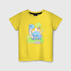 Детская футболка хлопок с принтом Милый маленький динозавр в Кировске, 100% хлопок | круглый вырез горловины, полуприлегающий силуэт, длина до линии бедер | 