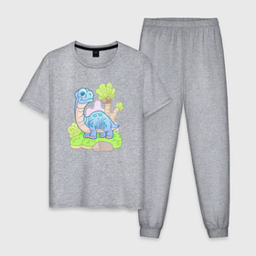 Мужская пижама хлопок с принтом Милый маленький динозавр , 100% хлопок | брюки и футболка прямого кроя, без карманов, на брюках мягкая резинка на поясе и по низу штанин
 | Тематика изображения на принте: 