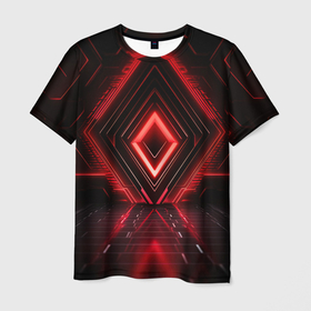 Мужская футболка 3D с принтом Металлическая космическая конструкция с ярким  красным  светом в Кировске, 100% полиэфир | прямой крой, круглый вырез горловины, длина до линии бедер | 