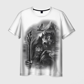 Мужская футболка 3D с принтом Один его вороны и волк воин в Курске, 100% полиэфир | прямой крой, круглый вырез горловины, длина до линии бедер | 