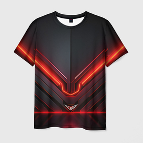 Мужская футболка 3D с принтом Металлическая космическая конструкция с  ярким  красным  светом в Кировске, 100% полиэфир | прямой крой, круглый вырез горловины, длина до линии бедер | 