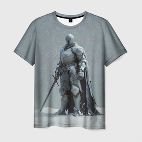 Мужская футболка 3D с принтом Мощный бронированный рыцарь в Кировске, 100% полиэфир | прямой крой, круглый вырез горловины, длина до линии бедер | 