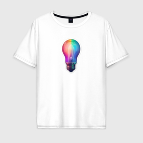 Мужская футболка хлопок Oversize с принтом Радужная электрическая лампочка в Новосибирске, 100% хлопок | свободный крой, круглый ворот, “спинка” длиннее передней части | 