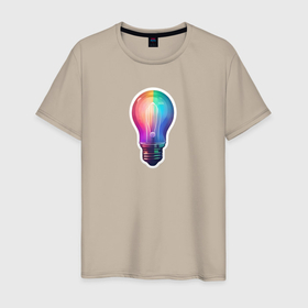 Мужская футболка хлопок с принтом Радужная электрическая лампочка в Новосибирске, 100% хлопок | прямой крой, круглый вырез горловины, длина до линии бедер, слегка спущенное плечо. | 