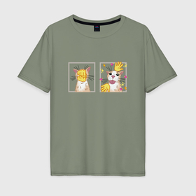 Мужская футболка хлопок Oversize с принтом Глупый котик показывает язык, мем в Курске, 100% хлопок | свободный крой, круглый ворот, “спинка” длиннее передней части | Тематика изображения на принте: 