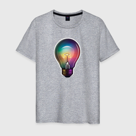 Мужская футболка хлопок с принтом Радужная электрическая лампочка в Екатеринбурге, 100% хлопок | прямой крой, круглый вырез горловины, длина до линии бедер, слегка спущенное плечо. | 