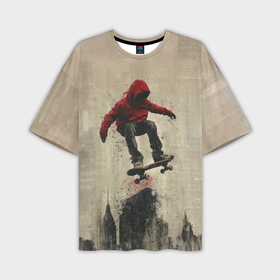 Мужская футболка oversize 3D с принтом Летящий скейтер в Рязани,  |  | Тематика изображения на принте: 