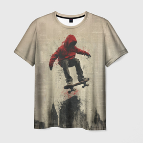 Мужская футболка 3D с принтом Летящий скейтер в Екатеринбурге, 100% полиэфир | прямой крой, круглый вырез горловины, длина до линии бедер | 