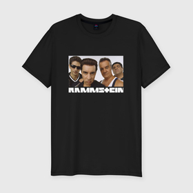 Мужская футболка хлопок Slim с принтом Rammstein x Sopranos в Екатеринбурге, 92% хлопок, 8% лайкра | приталенный силуэт, круглый вырез ворота, длина до линии бедра, короткий рукав | 