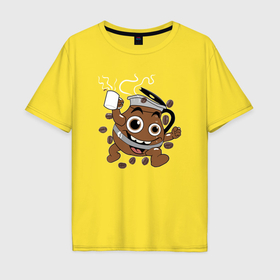Мужская футболка хлопок Oversize с принтом Весёлый кофе чайник в Кировске, 100% хлопок | свободный крой, круглый ворот, “спинка” длиннее передней части | 