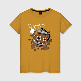 Женская футболка хлопок с принтом Весёлый кофе чайник в Тюмени, 100% хлопок | прямой крой, круглый вырез горловины, длина до линии бедер, слегка спущенное плечо | 