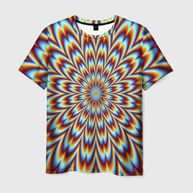 Мужская футболка 3D с принтом Оптическая иллюзия в виде цветка в Курске, 100% полиэфир | прямой крой, круглый вырез горловины, длина до линии бедер | 