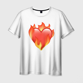 Мужская футболка 3D с принтом Сердце в огне эмодзи в Белгороде, 100% полиэфир | прямой крой, круглый вырез горловины, длина до линии бедер | 